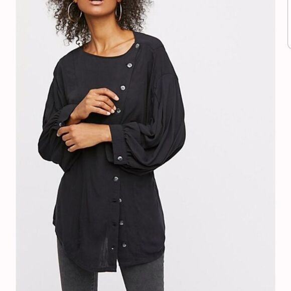 Free People Black Asymmetric Button Front Tunic Size XS - Picture 1 of 8